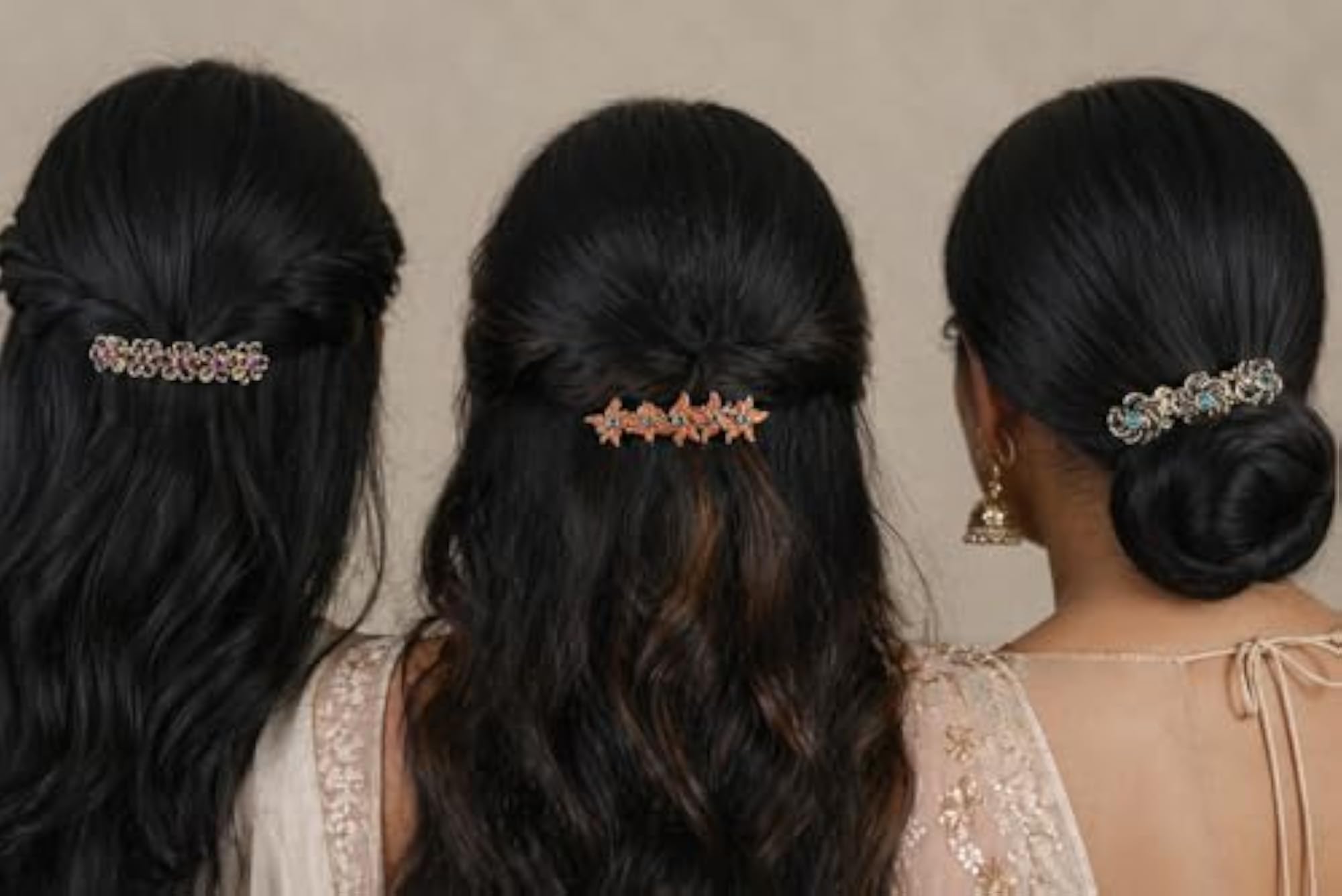 Fancy Stone Hair Clips Set of 3, Multicolour